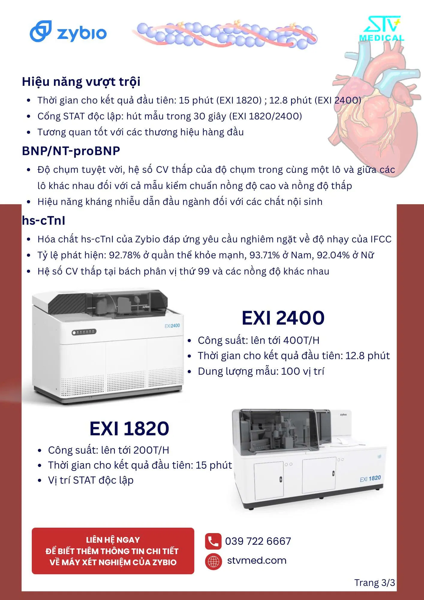 Xét Nghiệm Dấu Ấn Sinh Học Tim Mạch BNP, hs-cTnI và NT-proBNP Trên Hệ Thống Zybio